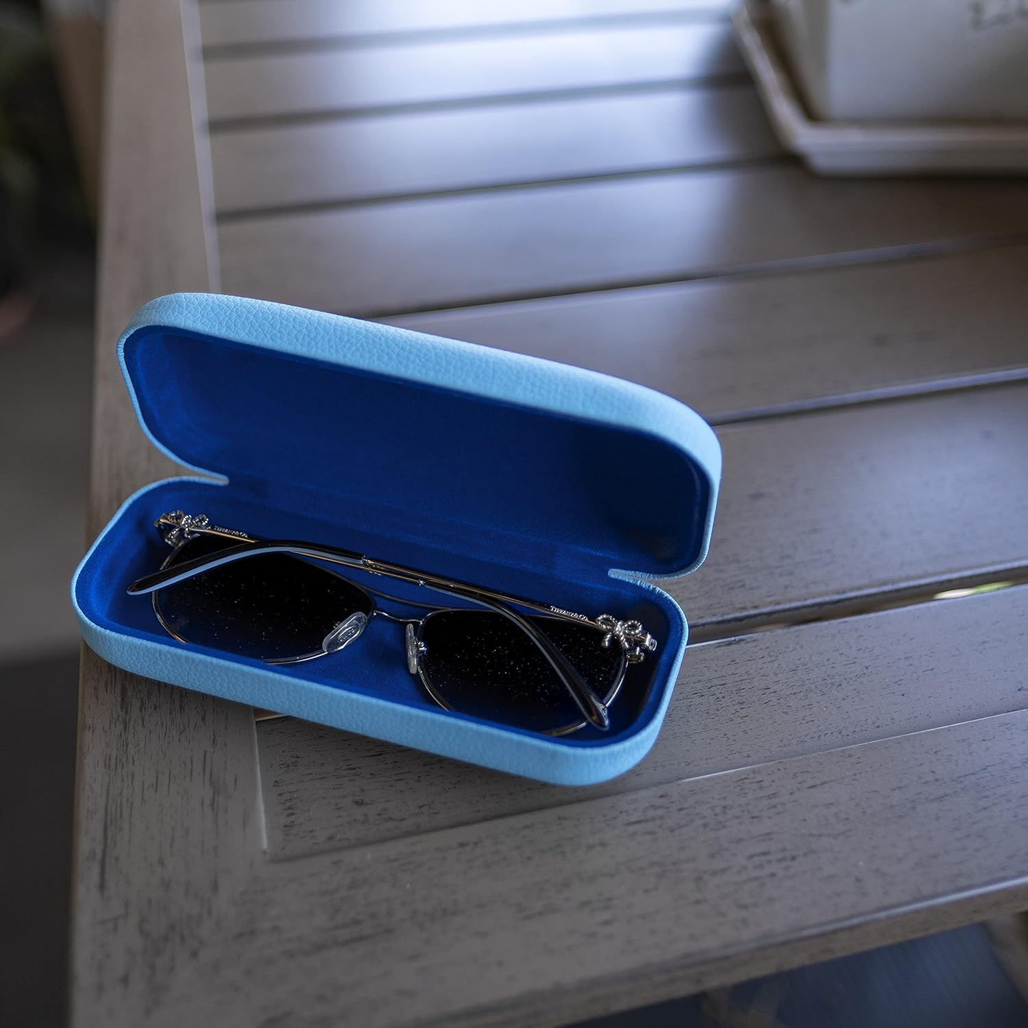 BLINKBAZAAR LARGE FAUX LEATHER EYEWEAR EYEGLASSES SUNGLASSES HARD CLAM SHELL CASE BLUE at  Women’s Clothing store