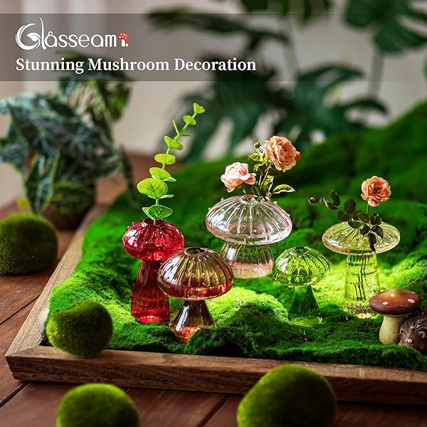 GLASSEAM MUSHROOM PROPAGATION VASE, COLORED FLOWER VASES DECORATIVE SET OF 10, UNIQUE SMALL GLASS VASES FOR FLOWERS,AESTHETIC MINI CUTE VASE DECOR, HYDROPONIC BUD VASE FOR BEDROOM BATHROOM KITCHEN