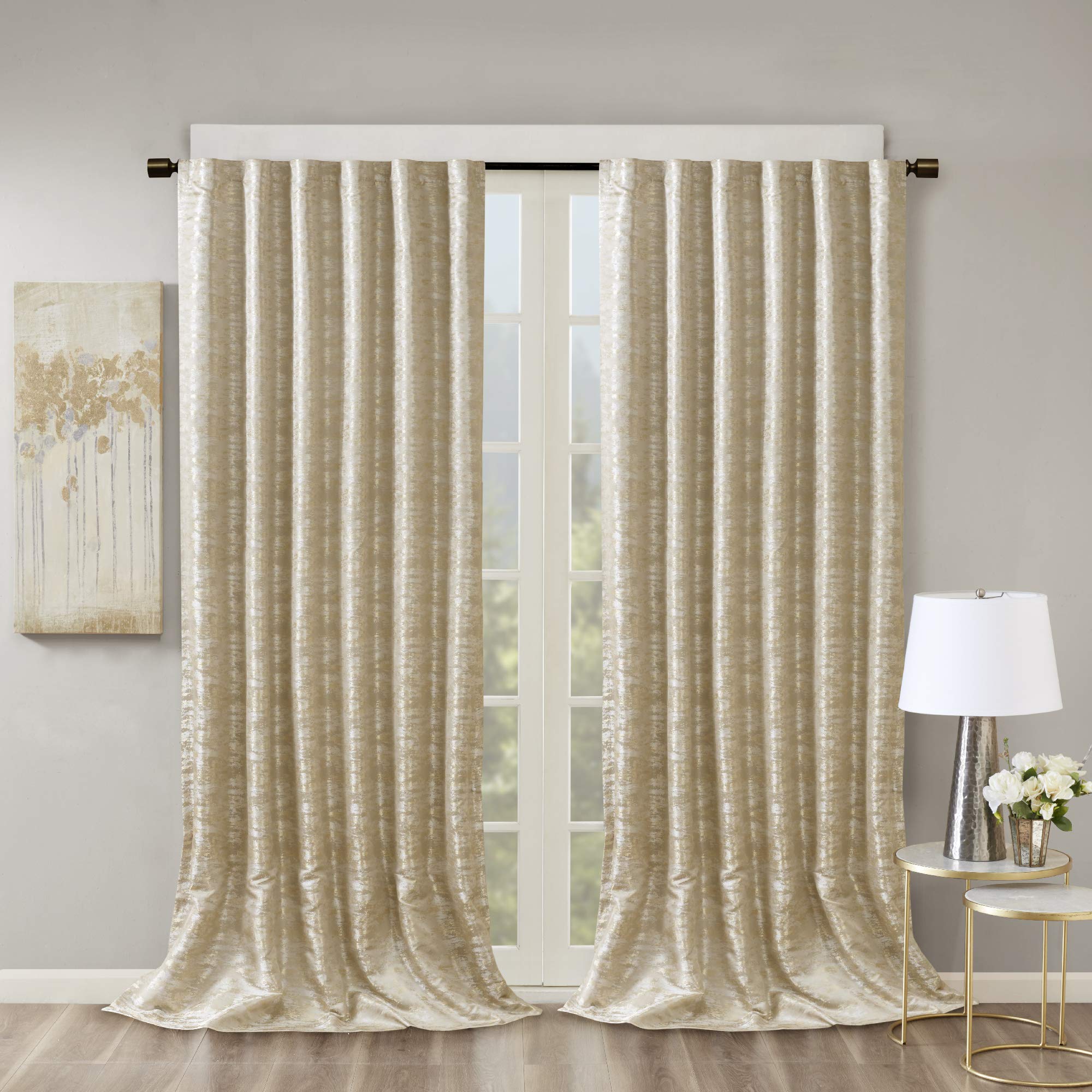Sun Smart Jacquard Blackout Curtain For Bedroom, Luxury Gold Single Window Living Family-Room Kitchen, Rod Pocket, 1-Panel Pack, Polyester, 50" W x 108" L (Pack of 1)