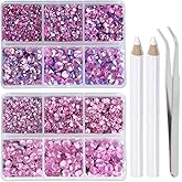 LPBeads 6400 Pieces Pink and Pink AB Hotfix Rhinestones Flat Back 5 Mixed Sizes Crystal Round Glass Gems with Tweezers and Picking Rhinestones Pen