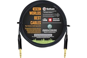 WORLDS BEST CABLES 6 Foot - Gotham GAC-4/1 (Black) - Star Quad - 2xShielded (100% Coverage) Balanced Patch Cable w/Neutrik NP3X-B ¼ Inch (6.35mm) TRS Plugs - Custom Made