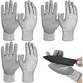 Janmercy 3 Pairs Cut Resistant Gloves Level 5 Protection, Cut Proof Gloves for Kitchen Meat Cutting Oyster Shucking Wood Carving and More