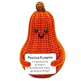 Soft Pumpkin Crochet Plush With Positive Message - 4.25x2.47 Cute Stuffed Pumpkins Desk Decor for Office Shelf or Home | Fun Mini Pocket Comfort Travel Companion, Great Easter Gift for Womens, Friends