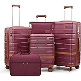 NEISIA Luggage Sets 3 Piece with TSA Lock Hardside PC+ABS Carry On Suitcase with YKK Zippers Lightweight Rolling Travel Luggage Sets with Spinner Wheels (Purple, 5 piece sets（20/24/28/DB/TB）)