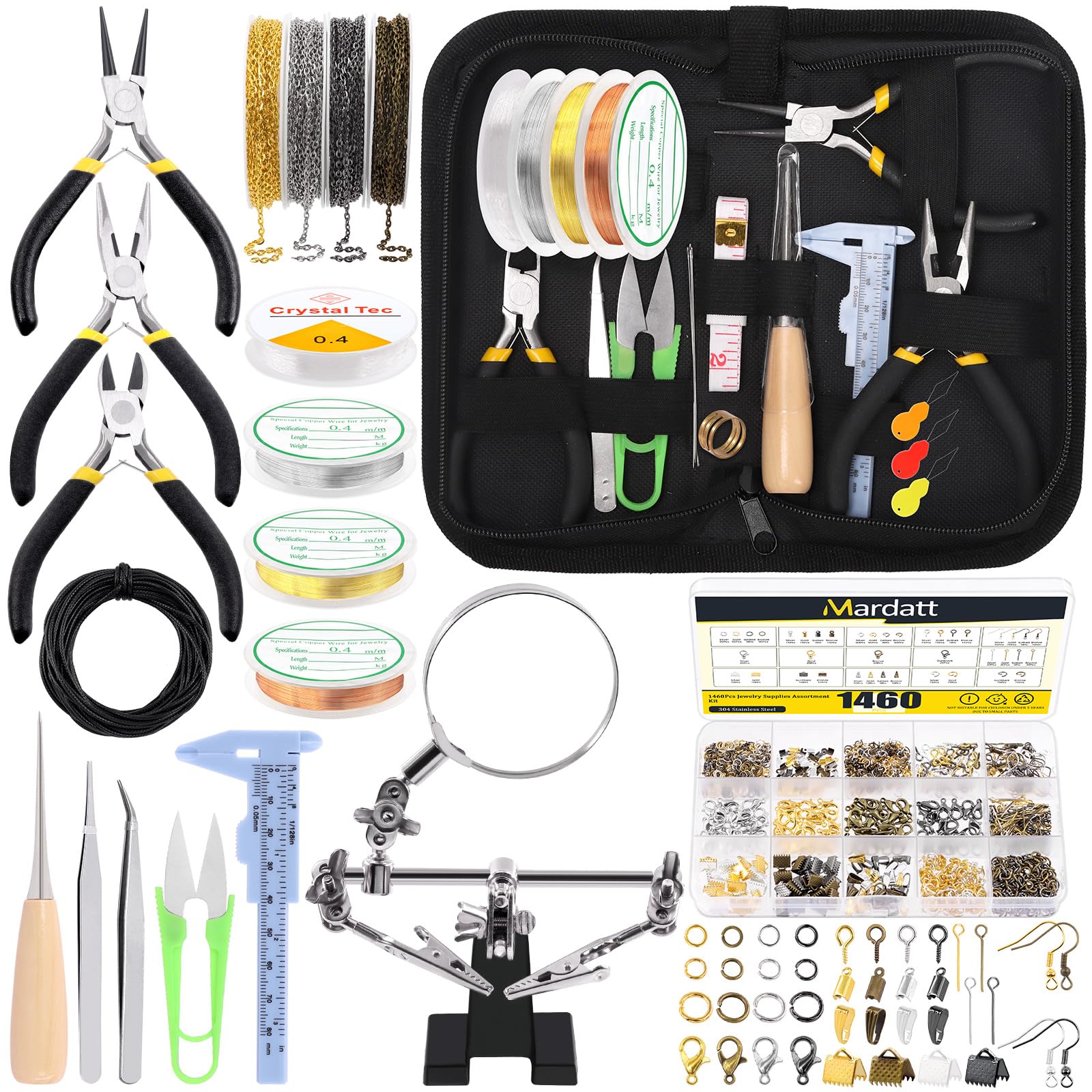 Tanstic Jewelry Making Supplies Kit - 1489Pcs With Tools, Pliers, Wires, Jump Rings, Findings and Storage Bag for Repair and Beading