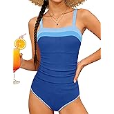 Shallmu Girls Swimsuit Color Block Adjustable Straps One Piece Summer Bathing Suit for Girls 9-16 Years