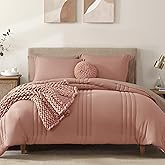 Monbix King Size Comforter Set - 7 Pieces Bed in a Bag King, Clay Pink Bedding Sets with Comforter, All Seasons Comforter Bed Set with Sheets, Pillowcases & Shams