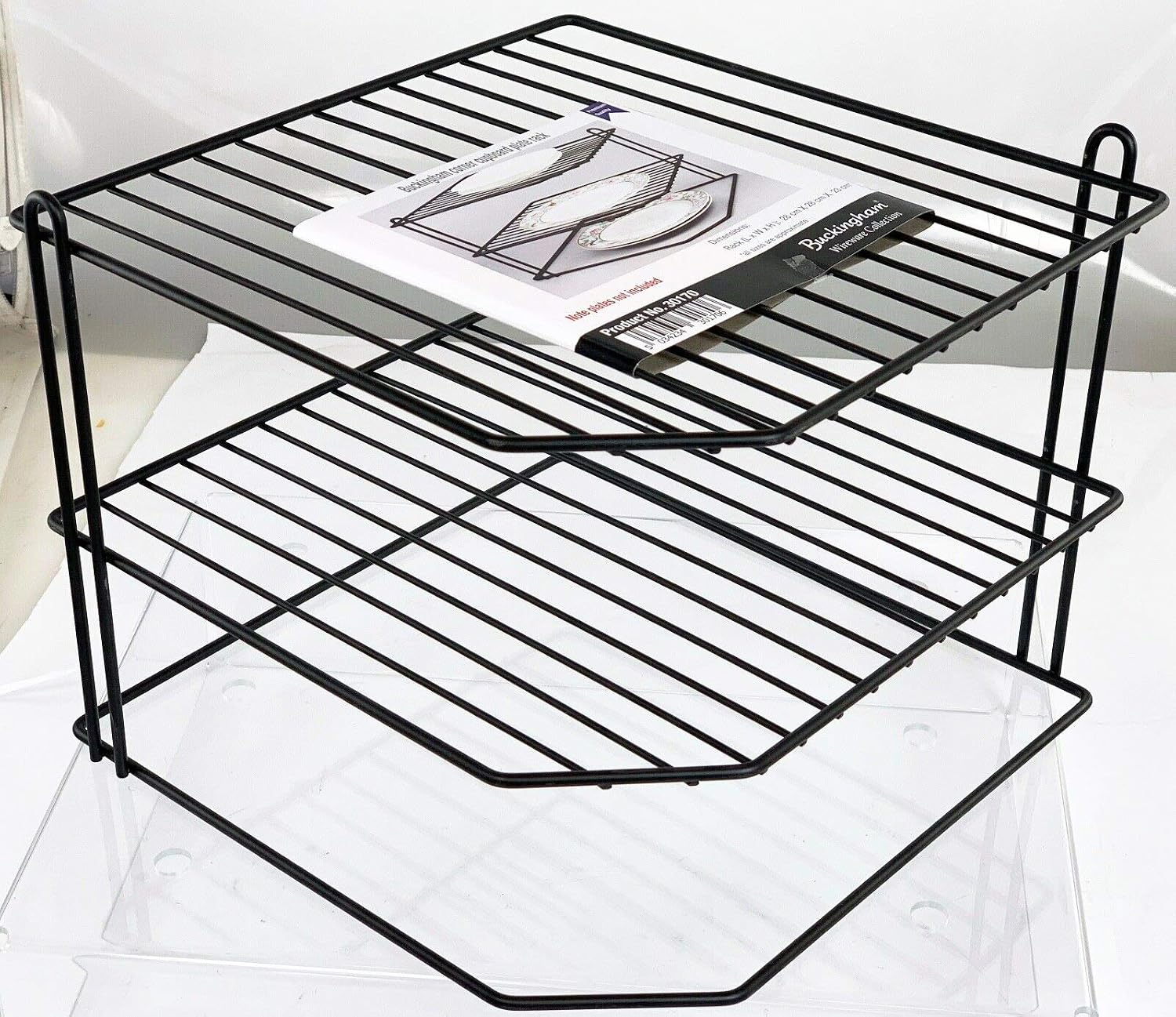 Buckingham 3 Tier Corner Plate Rack Kitchen Cupboard Storage Organiser Premium Quality Dish Rack Space Saving Shelf Organiser for Bowls Plates & Mugs 28 Cm (Black) - Image 4
