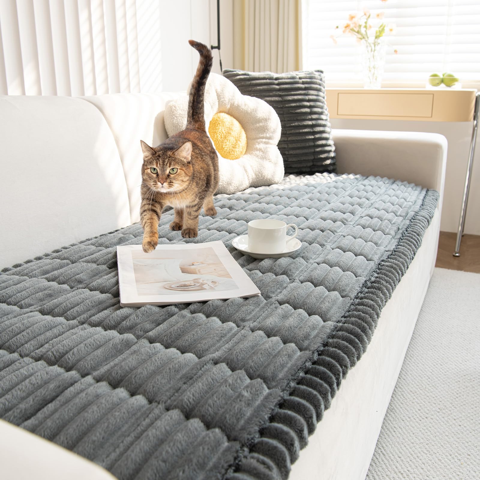 Topchances Thick Sofa Cover 1 2 3 Seater,Non-Slip Seat Cushions,New Super Soft Couch Cushions,Washable Sofa Pads Suitable for Dog Pet Living Room Furniture Protector(Dark Gray,70×210cm)