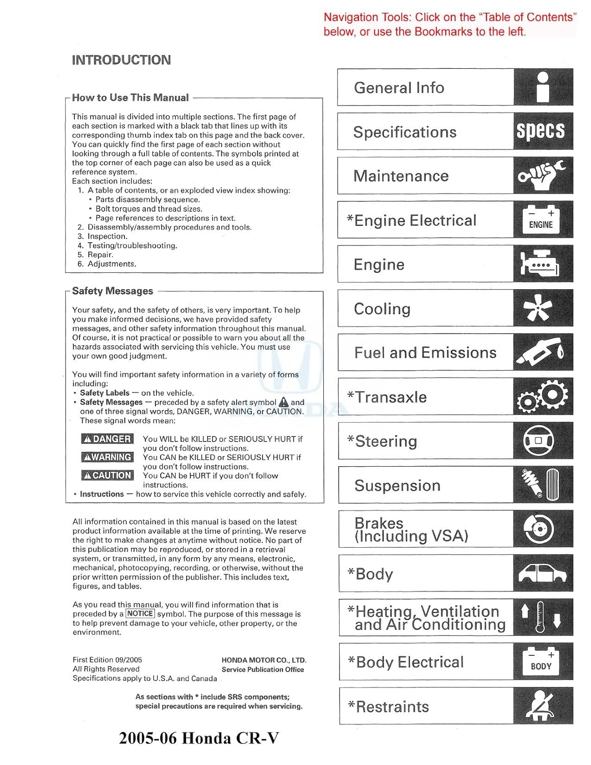 Amazon.com: bishko automotive literature 2005 2006 Honda CR-V Shop Service  Repair Manual CD w/ETM Manual OEM: Automotive