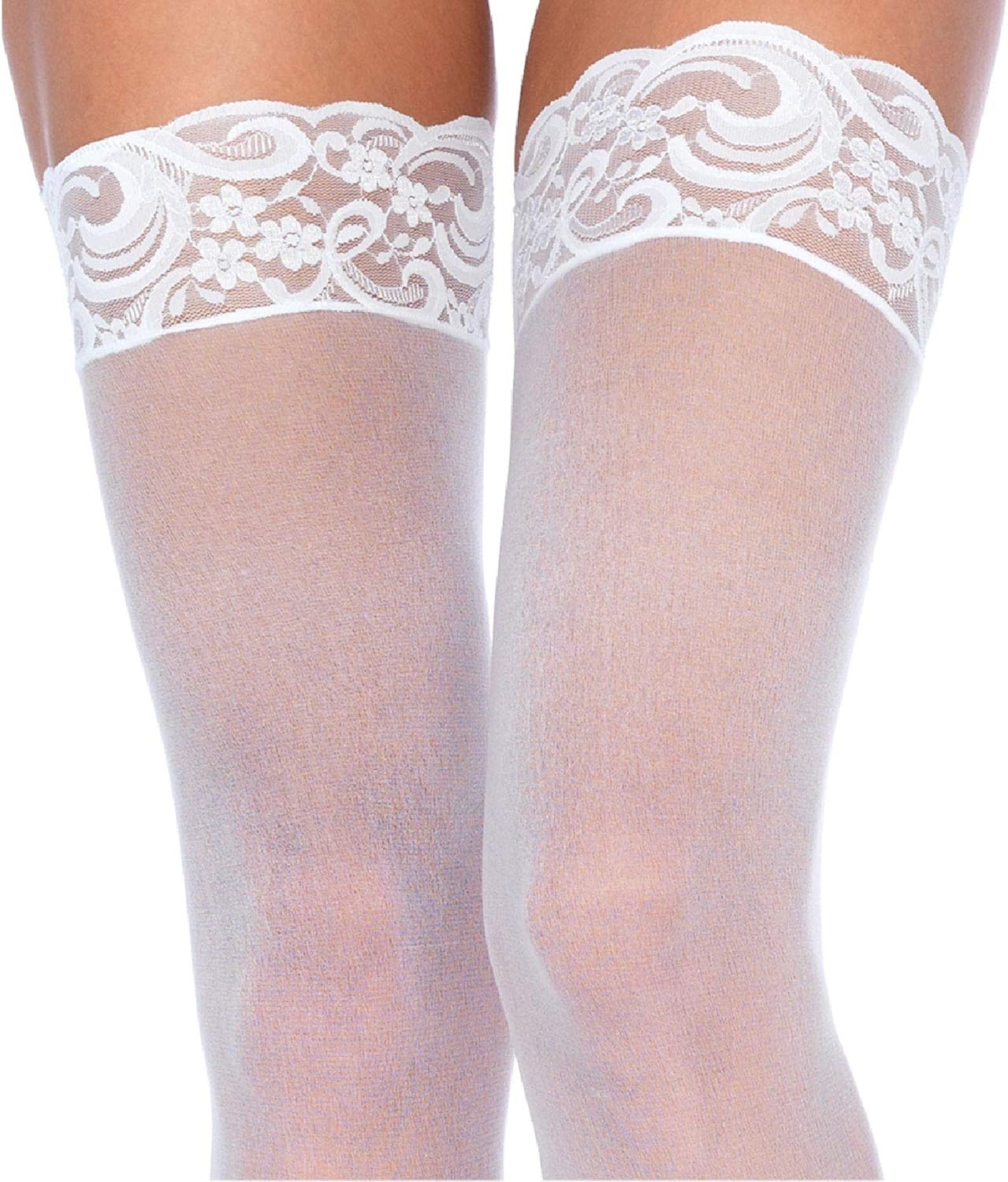 Nylon Sheer Thigh High With Lace Top: Clothing