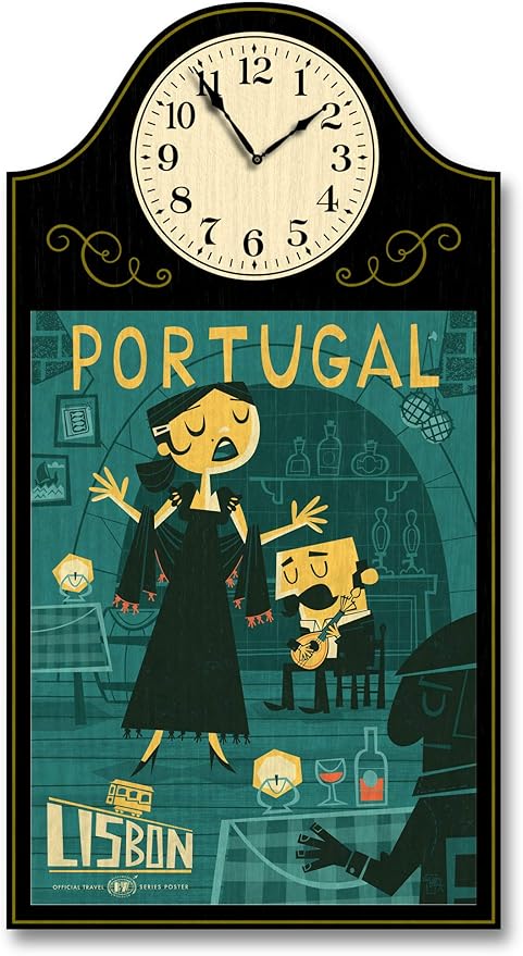 Amazon Com Lisbon Portugal Wood Wall Clock For Home Office By Travel Artist Benjamin W Burch 9 X 12 With 5 Clock Face Posters Prints