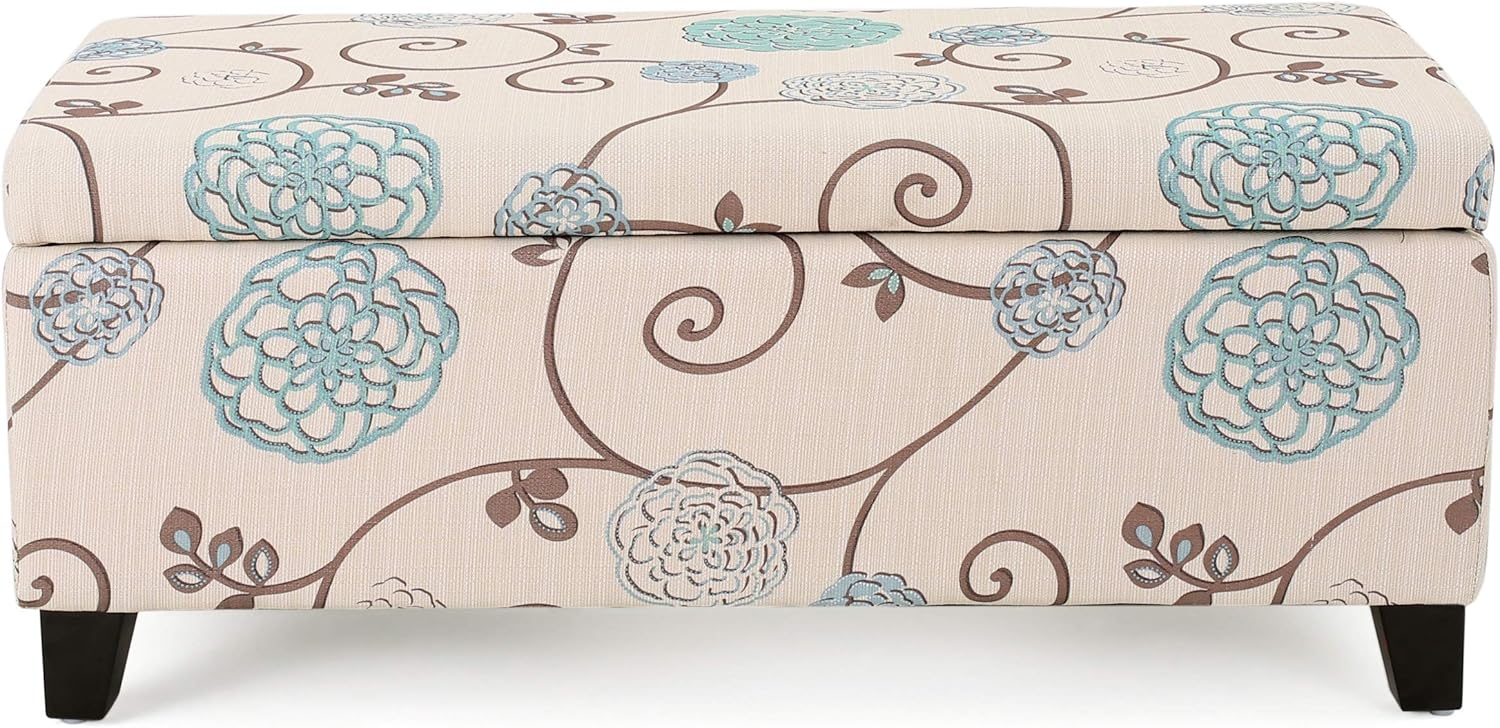 Christopher Knight Home Breanna Fabric Storage Ottoman, White And Blue Floral: Kitchen & Dining