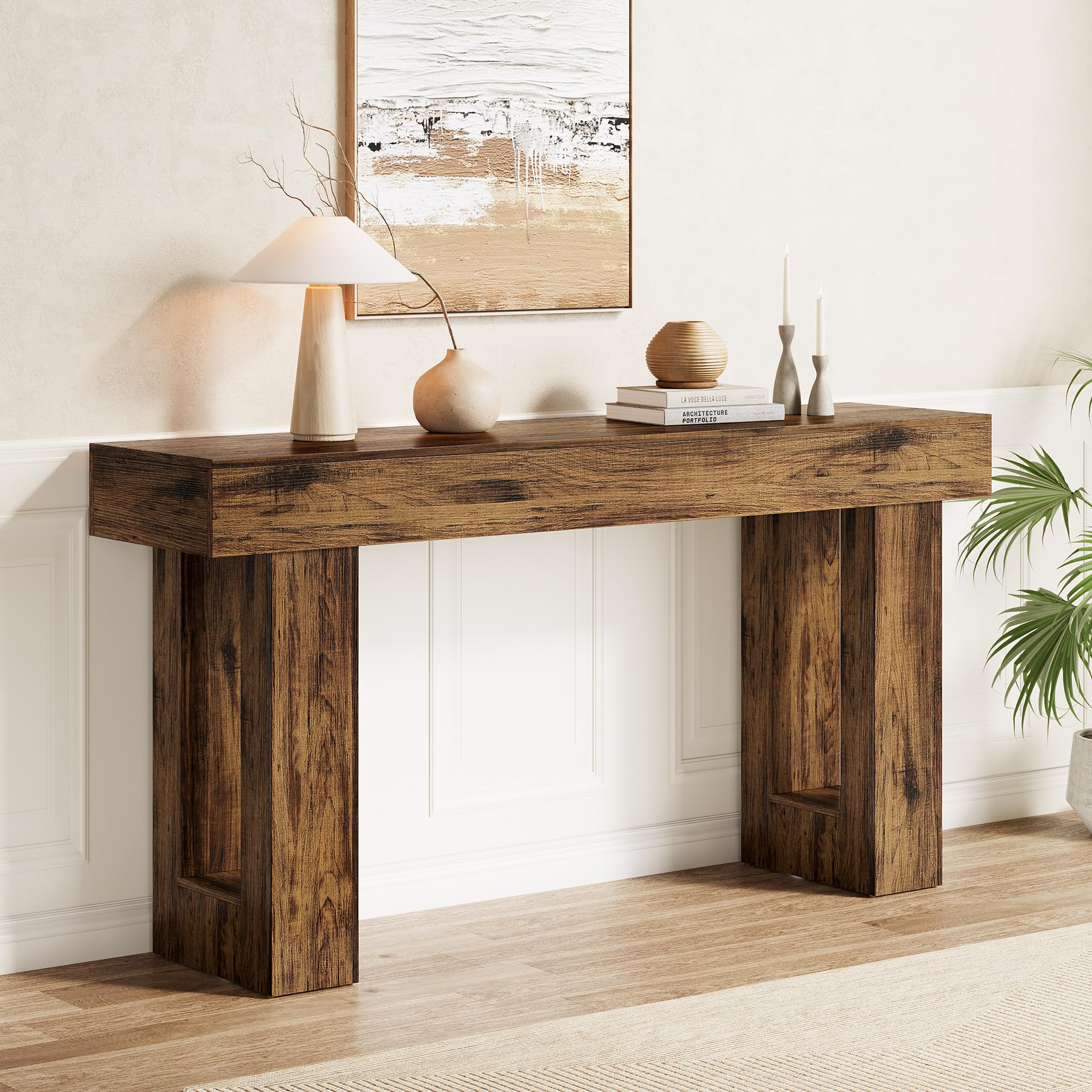 Photo 1 of Little Tree 63 Inches Long Console Table for Entryway, Rustic Brown Sofa Table Behind Couch, Wooden Entry Table Foyer Hallway Table, Industrial Console Sofa Tables for Living Room