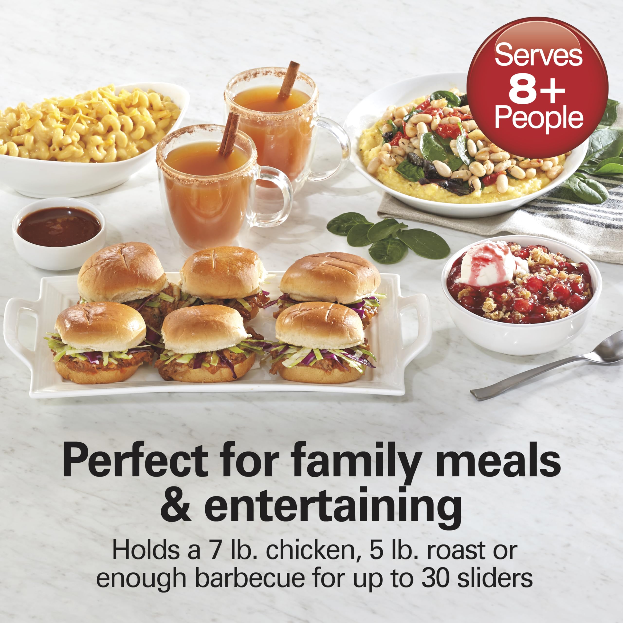 Hamilton Beach 7 Quart Slow Cooker with Space-Saving Folding Handles, 3 Heat Settings, Dishwasher Safe Stoneware Crock and Glass Lid, Black (33174)