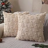 Allorry Christmas Pillow Covers 16 x 16 Set of 2 Xmas Decorations Beige Christmas Tree Pillow Cases Plush Faux Fur Soft Cushion Case for Winter Xmas Holiday Home Bedroom Sofa Decors SY-003-C16