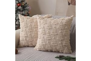 Allorry Christmas Pillow Covers 18 x 18 Set of 2 Xmas Decorations Beige Christmas Tree Pillow Cases Plush Faux Fur Soft Cushion Case for Winter Xmas Holiday Home Bedroom Sofa Decors SY-003-C18
