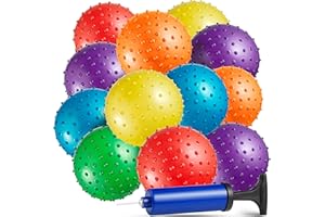 Bedwina Mini Knobby Balls - (Pack of 12) Bulk 5 Inch Sensory Balls and Spiky Massage Stress Balls with Pump, Fun Bouncy Ball Party Favors