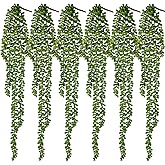 Pmyra 6pcs Fake Hanging Succulents Plants,String of Pearls Plant Artificial Greenery Faux Hanging Wall Plants for Indoor Outdoor Home Decoration