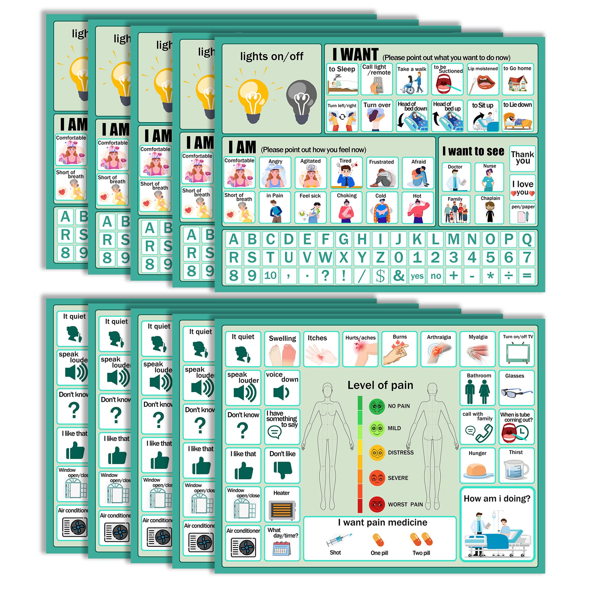 Photo 1 of 10Pcs Nonverbal Communication Board Waterproof Aphasia Patient Communication Tools Durable Non Verbal Communication Device Cards for Nonverbal Adults, Kids