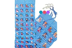 HOME4 LOL Toys Hanging Over The Door Storage Organizer Carrying Travel, 40 Clear View Pockets, Roll Up, for Small Dolls, Cars, Jewelry, Hair Accessories, Arts & Crafts, Bead, Sewing and More (Blue)