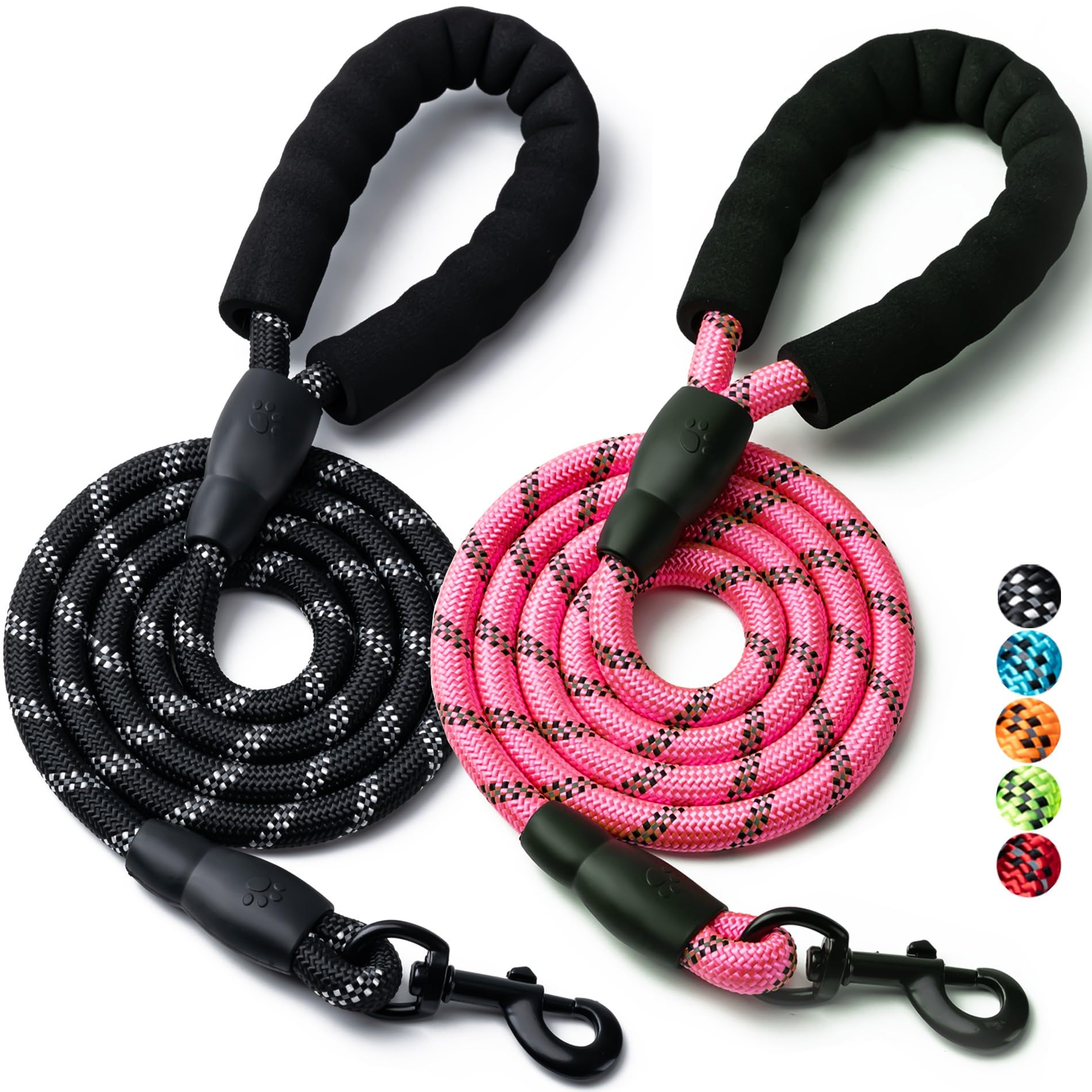 Photo 1 of 2 Pack Dog Leash, 4/5//6 FT Heavy Duty Nylon Rope Pet Leashes with Comfortable Padded Handle, Reflective Dog Leashes for Small Medium and Large Dogs (5FT-1/2,Black/Pink)