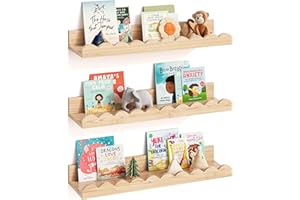 G&W Gruwald Nursery Book Shelves, Set of 3, Nursery Decor for Baby and Toddler, Scalloped Shelves, Book Shelf for Kids Rooms,