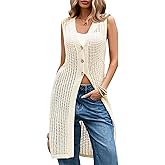 Cakulo Women's Summer Crochet Sleeveless Knit Cardigan