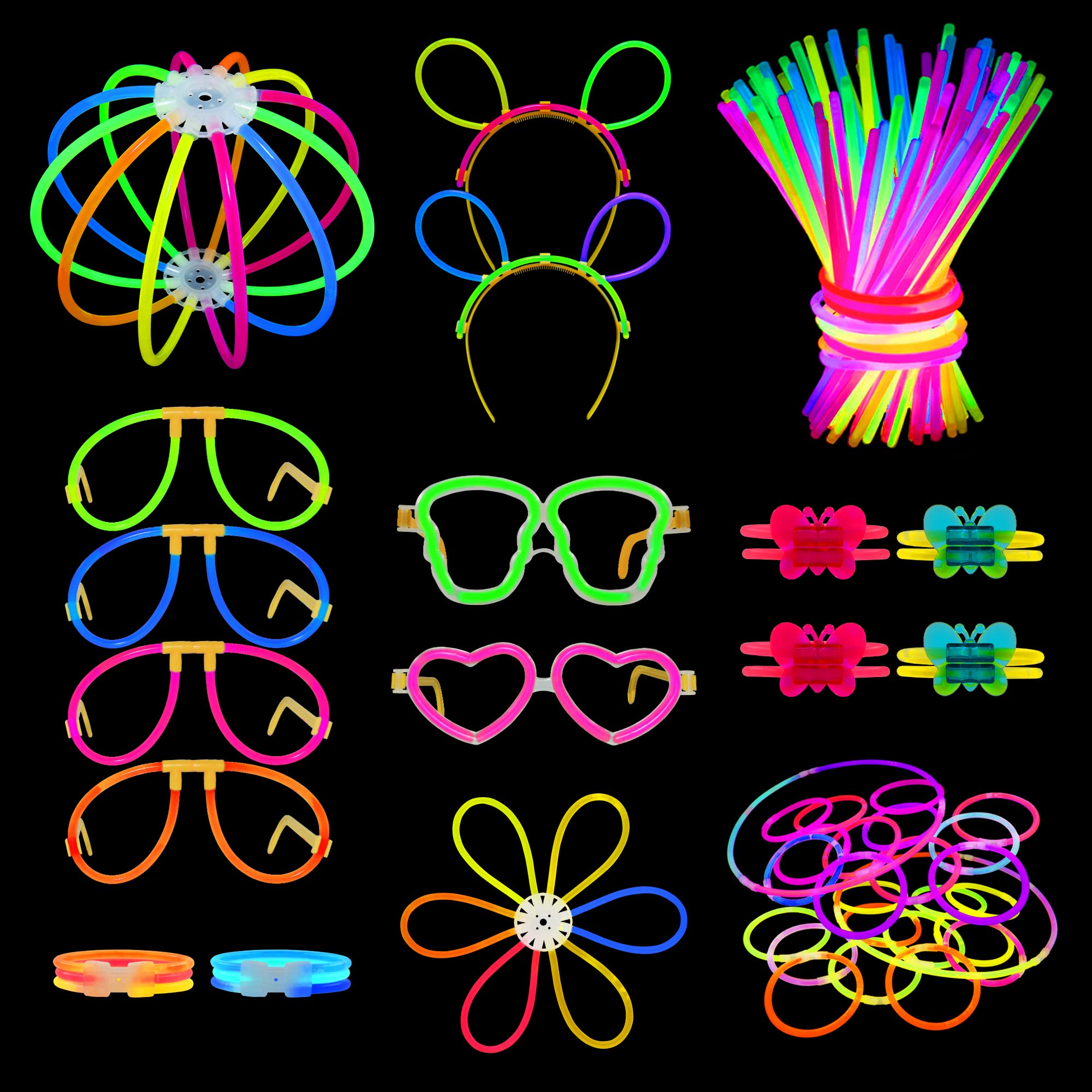 Segotendy 100 Glow Sticks,233pcs Party Bag Fillers,glow in the dark Supplies for Children Adults,Neon Bracelets Necklaces,Glow Sticks Party Packs for Birthday Wedding Rave Accessories Decoration &Gift