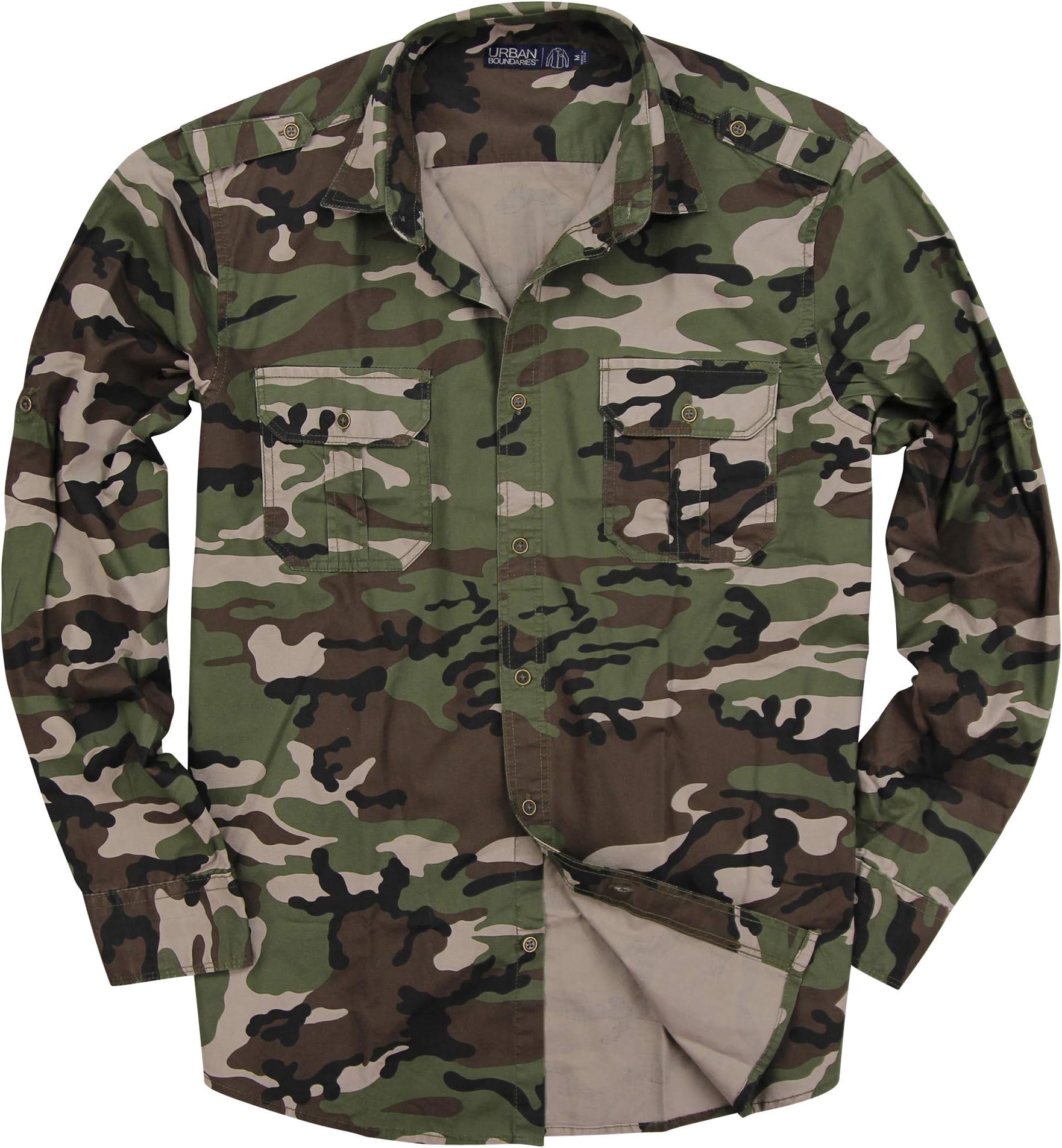 Urban Boundaries Mens Long Sleeve Camouflage Military Shirt (Army Green Camo, Regular Fit: Medium)