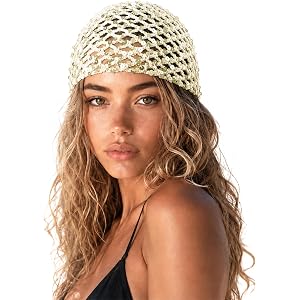 JENSVOIR Crochet Hat for Women Sequin Beanie Sparkly Skull Cap | Sparkly crochet hat for women with sequin beanie style, soft