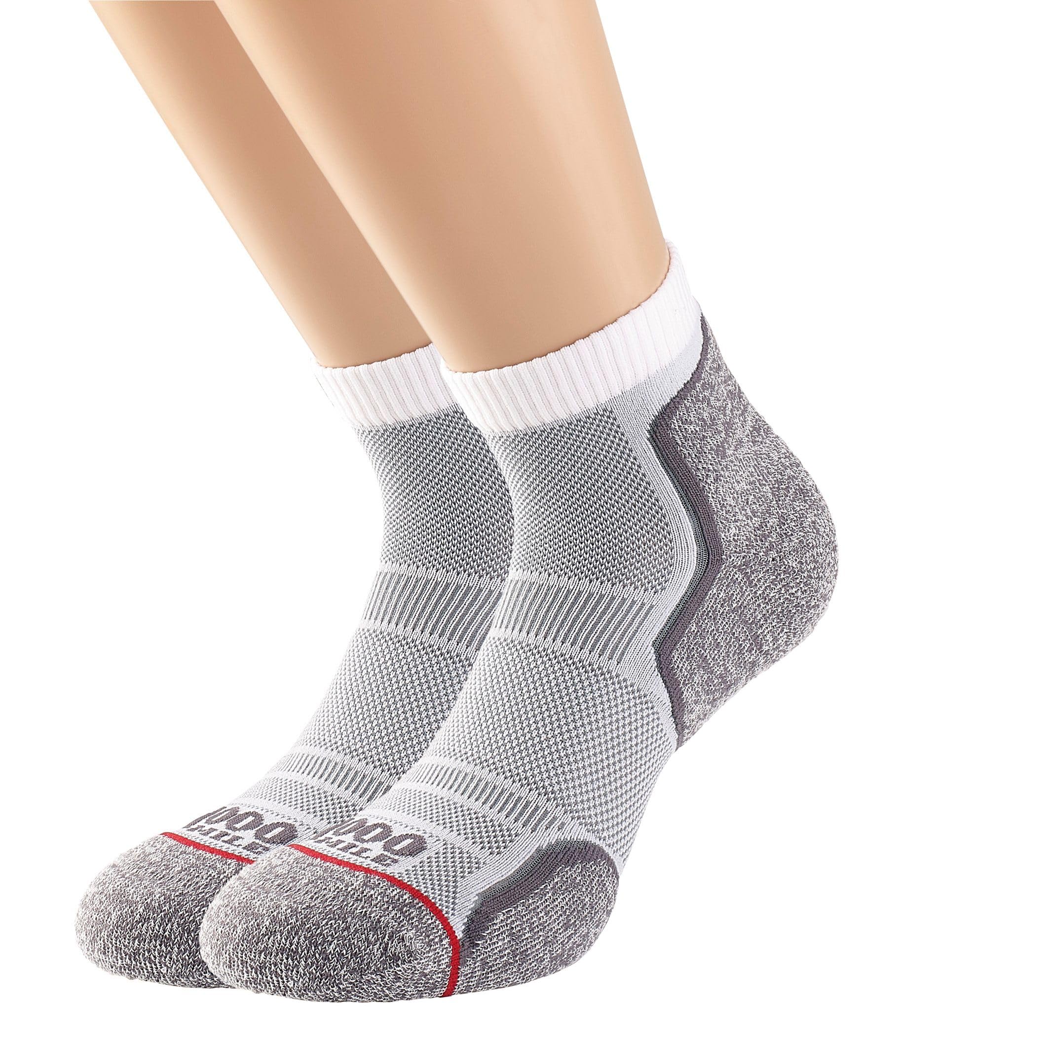 1000 Mile Unisex Sock-twin Wh/Gry 2261w-lm (6-8) MILE RUN ANKLET SOCK TWIN PK WH GRY 2261W LM 6 8 LADY, White, M UK
