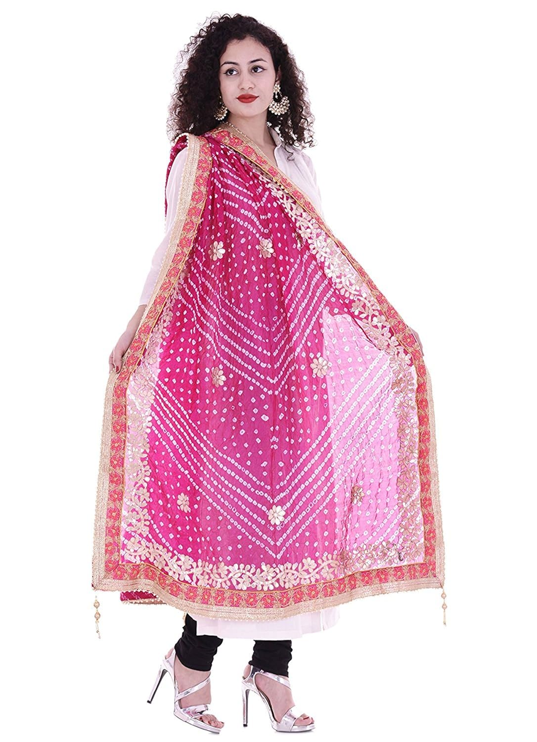 pink bandhani dupatta with full gotta patti work and border