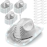 Zhanmai 18 Set LED Cowboy Hat Light Up Glitter Sequin Cowgirl Hat with Sunglasses for Adult Wedding Halloween Costume