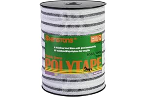 HENGTONG Electric Fence Poly Tape Horse Fencing Tape 656 Feet 200m, 6/5 Inch 30mm Width, 8 Strong Stainless Steel Conductors, White and Gray