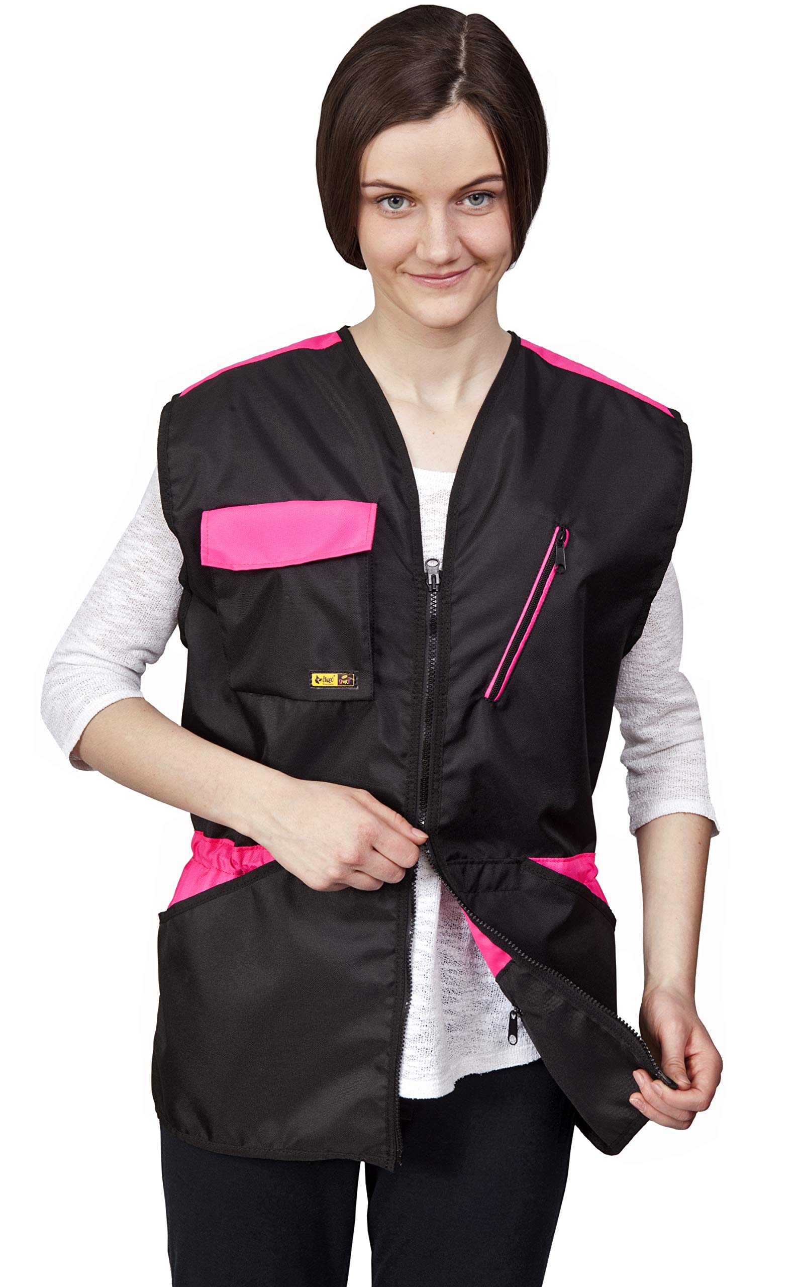 DINGO Dog Training Vest for Sports, Agility, Fetch, Obedience, Waterproof Many Pockets for Carry Toys&Snacks 2-Way Zipper Drawstring Waist Pink Power S Size 16400-2