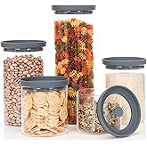 The Hazel Pantry Glass Kitchen Storage Containers with Airtight Silicone Lids, BPA-Free Pantry Glass Jars with Airtight Lid for Pantry Meal Prep, Pasta and Food – Set of 5 with Portion Tool
