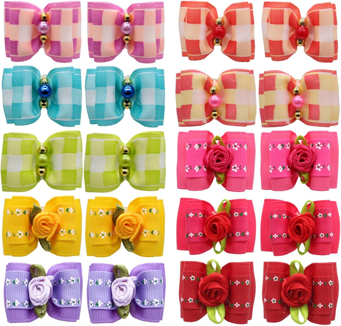 HOLLIHI 20pcs / 10 works Adorable Grosgrain Ribbon Pet Dog Hair Bows with Rubber Bands - Image 3