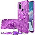 nancheng for Galaxy A21S Phone Case Girls Women Cute Glitter Soft TPU Case with Ring Kickstand Strap Lanyard Shockproof Protective Cover for Samsung Galaxy A21S - Purple