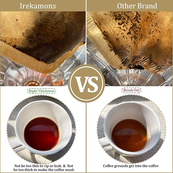 IREKAMONS #4 CONE COFFEE FILTER 8-12 CUP, UNBLEACHED NATURAL PAPER, NO BLOWOUT, DISPOSABLE FOR POUR OVER AND DRIP COFFEE MAKER, 100 COUNT
