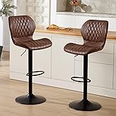 HOMYKA Modern Bar Stools Set of 2, Swivel Counter Height Barstools with Back, Adjustable Faux Leather Upholstered Swivel Bar 