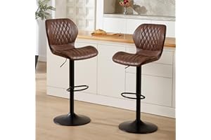 HOMYKA Bar Stools Set of 2, Modern Swivel Counter Height Barstools for Kitchen Island Chairs, Adjustable Fabric Bar Stools with Back for Kitchen Counter Bar, Brown