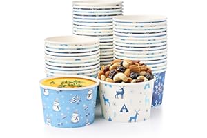 ROYAL BLUEBONNET Disposable Christmas Soup Bowls – 48 8 oz Snowflake Snack Cups, Blue Winter Snack Cups, Snowflake Paper Bowls for Chili, Holiday Ice Cream Cups, Snowman Bowls Disposable
