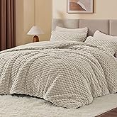 BEDELITE Fluffy King Size Comforter Set - Linen Fleece Soft Comforter for King Size Bed, Luxury Warm Bedding Set for Winter, Fuzzy Bed Set 3 Pieces (1 Comforter, 2 Pillowcases)