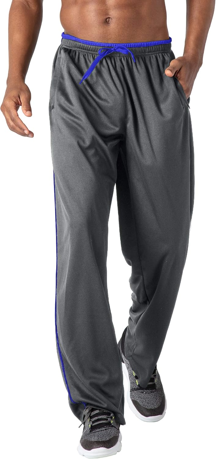 BIYLACLESEN Men's Jogger Sweatpants Zipper Pockets Breathable Running Gym Workout Athletic Mesh Pants Open Bottom: Clothing