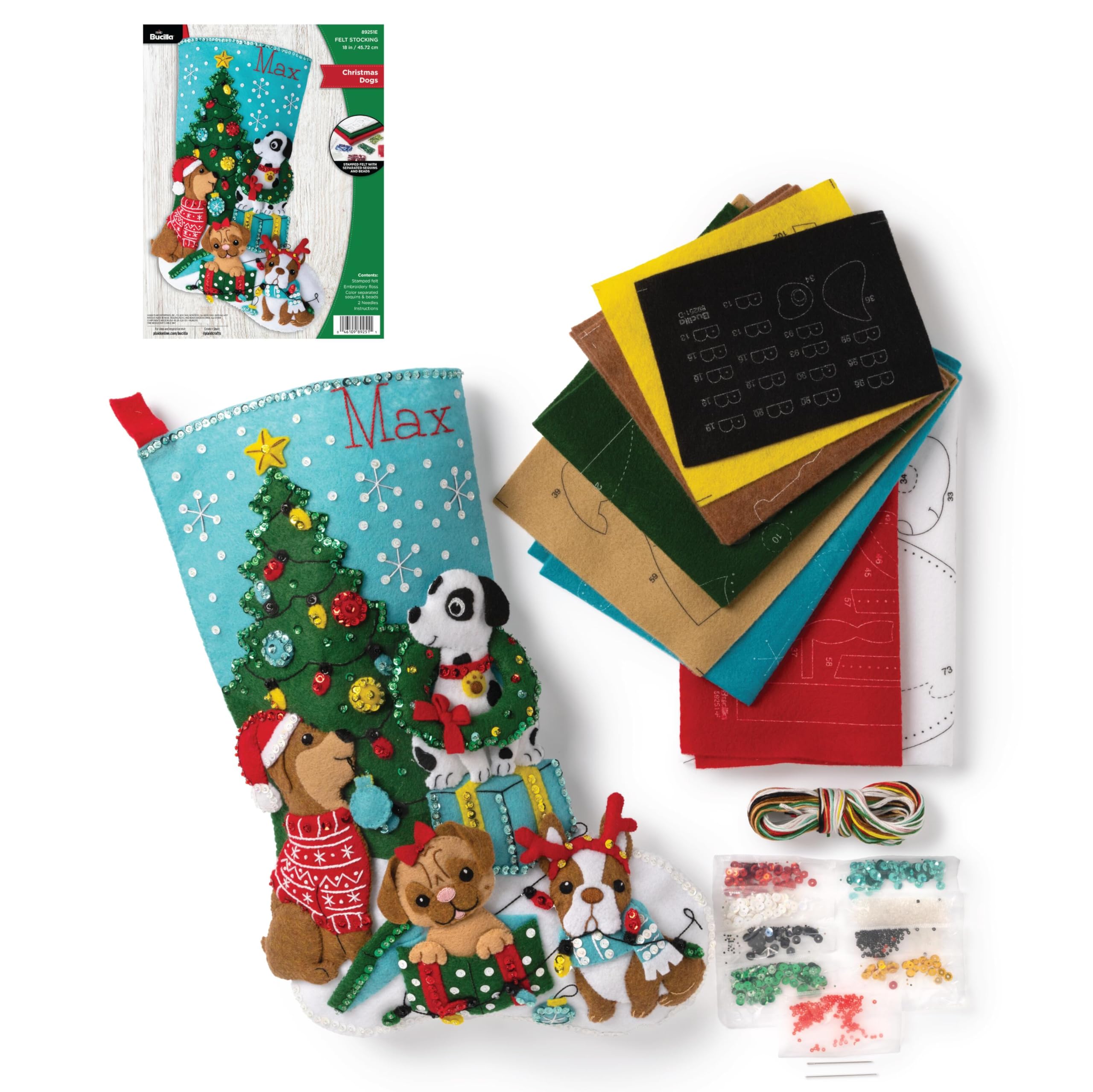 Bucilla 89251E Felt Applique Stocking Kit, Christmas Dogs, 18", Cotton, Multicolor