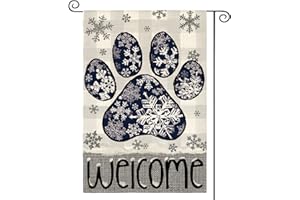 AVOIN colorlife Snowflake Paw Print Winter Garden Flag 12x18 Inch Double Sided Outside, Buffalo Plaid Welcome Seasonal Yard Outdoor Decorative Flag