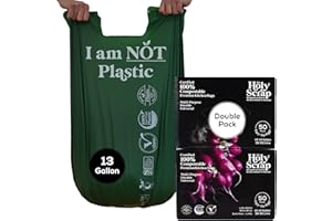 HOLY SCRAP! Large Compostable Trash Bags - 10-13 Gallon, 100 Pack, 100% Plastic-Free Decomposing Easy-Tie Trash Can Bags & Liners, Thick Kitchen, Bathroom & Backyard Bin Bags for Food & Green Waste