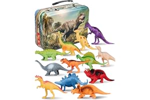 PLAYVIBE Dinosaur Toys - 12 Realistic 7-Inch Models, Multi-Color, Metal Storage Box - Dinosaur Figures & Action Figures for Kids Ages 3-7