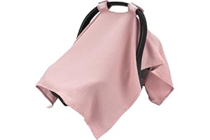 SERAPHY 100% Muslin Cotton Car Seat Cover Baby, Universal Carseat Covers, Breathable Baby Car Seat Canopy for Boys Girls, Soft Infant Car Seat Cover for Summer —Pink